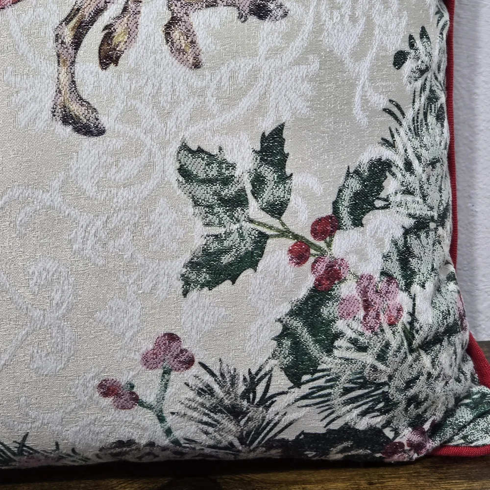 Woven Tapestry Christmas Santa Sleigh Reindeer Throw Pillow Covers Set 17x17